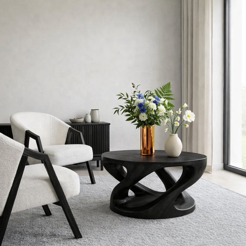 Solid Wood Coffee Table with Sculptural Curved Base - view 5 of 9