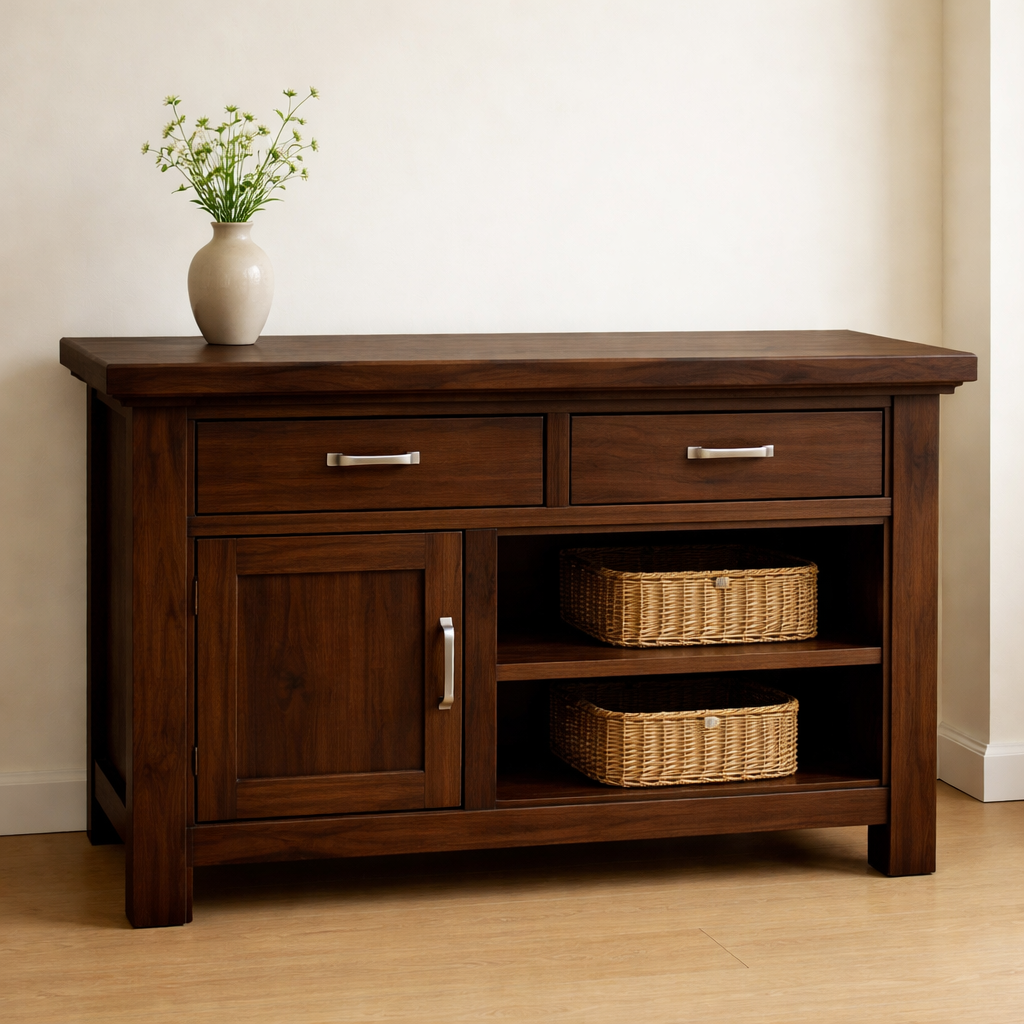 Solid Wood Console Table with 2 Drawers and Open Shelving for Storage - view 4 of 9