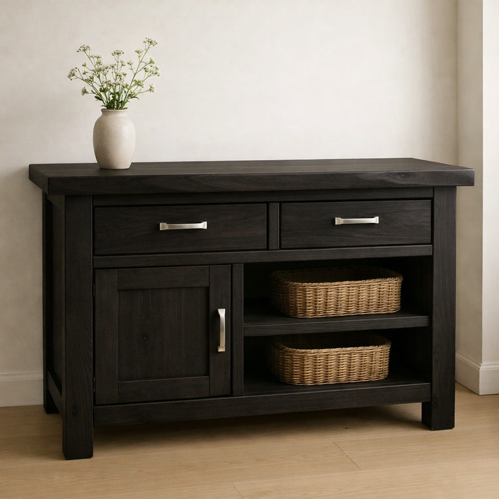 Solid Wood Console Table with 2 Drawers and Open Shelving for Storage - view 5 of 9