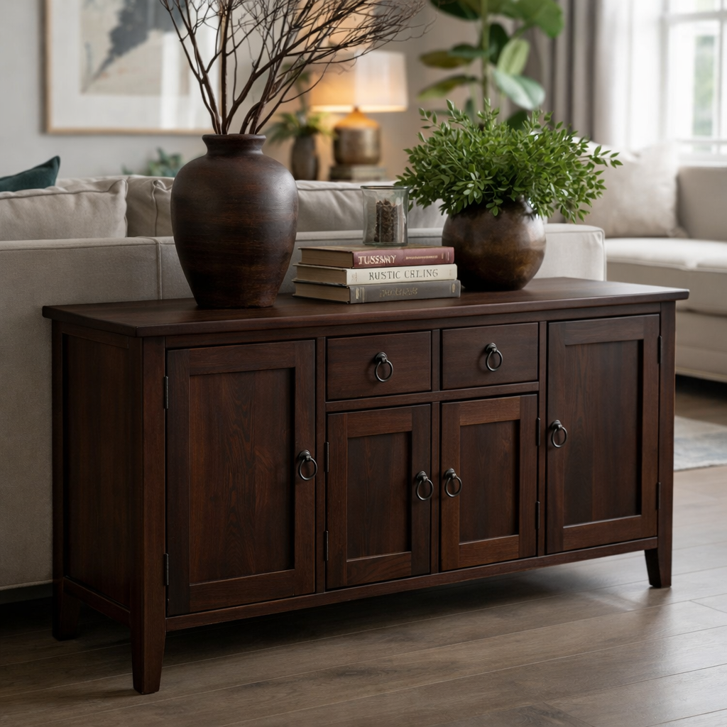 Solid Wood Console Table with Storage Cabinets and Drawers - view 3 of 9
