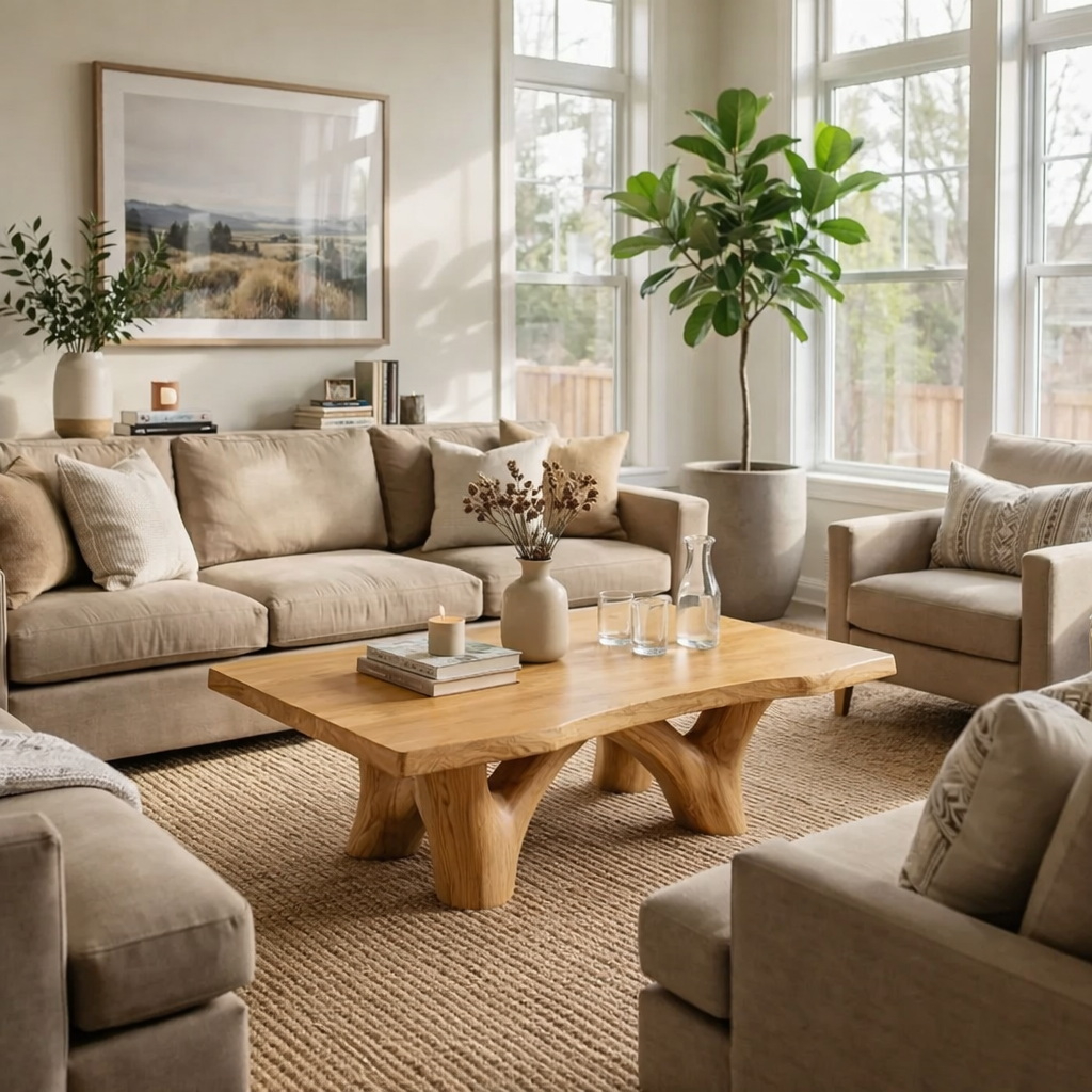 Solid Wood Rustic Coffee Table with Sculpted Base – Live Edge Living Room Coffee Table - view 5 of 9