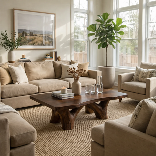 Solid Wood Rustic Coffee Table with Sculpted Base – Live Edge Living Room Coffee Table - view 1 of 9