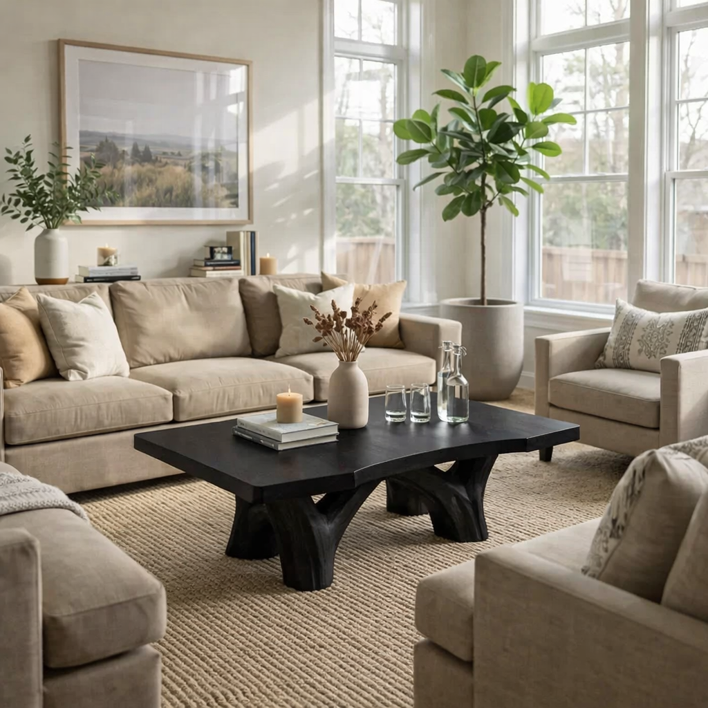 Solid Wood Rustic Coffee Table with Sculpted Base – Live Edge Living Room Coffee Table - view 4 of 9
