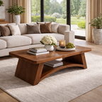 Solid Wood Coffee Table with Sculpted Base and Open Shelf – Rustic Modern Living Room Table - view 3 of 9