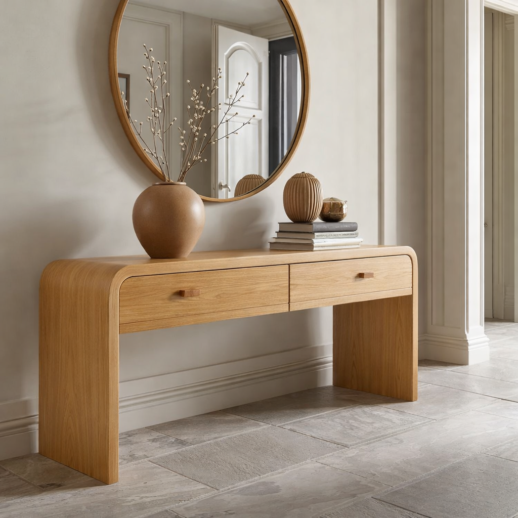 Solid Wood Console Table with Drawers – Modern Hallway Table - view 3 of 9