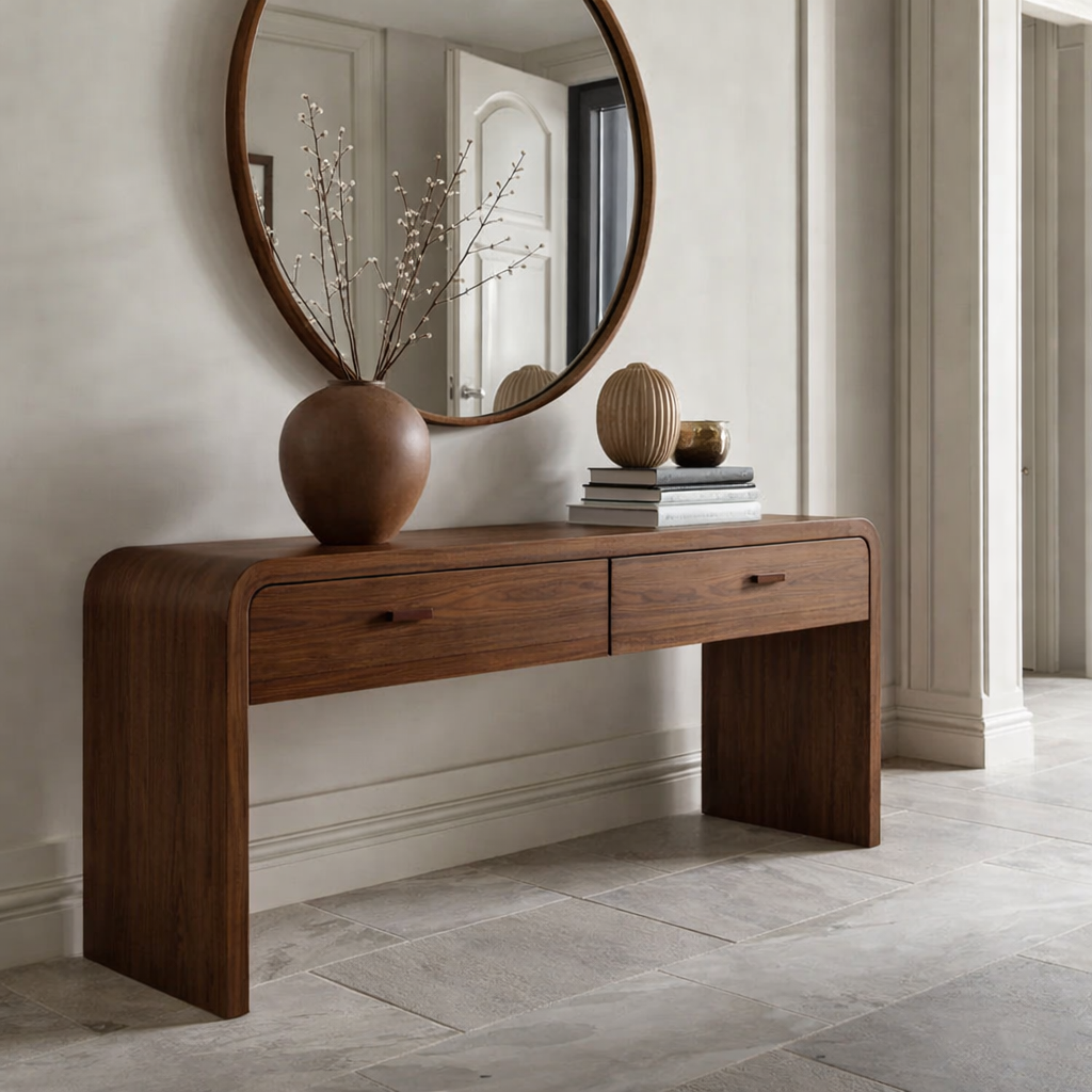 Solid Wood Console Table with Drawers – Modern Hallway Table - view 4 of 9