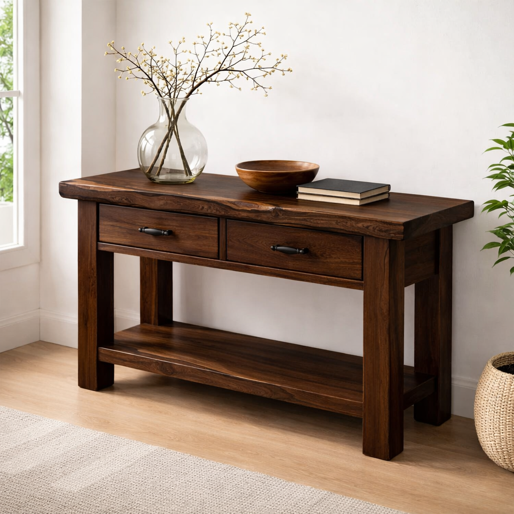 Solid Wood Console Table with Drawers and Shelf - view 4 of 9