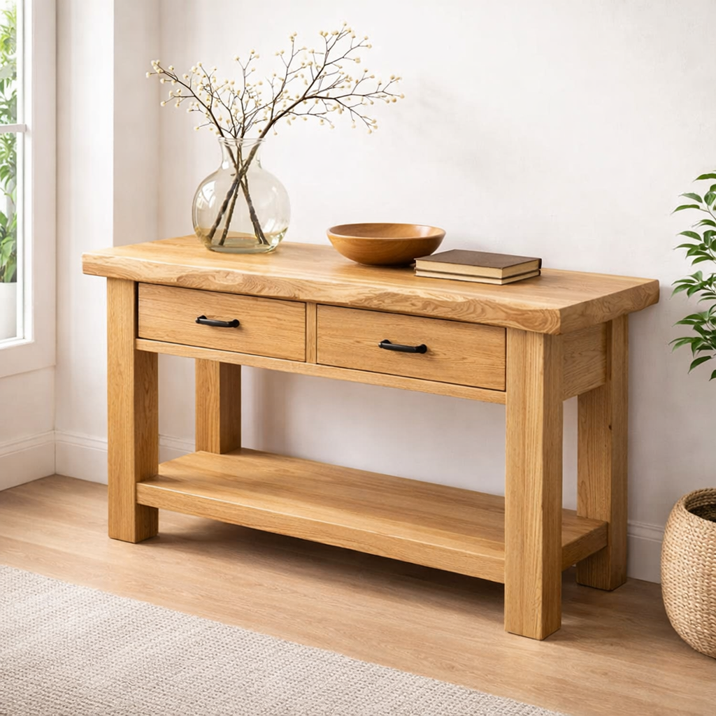 Solid Wood Console Table with Drawers and Shelf - view 3 of 9