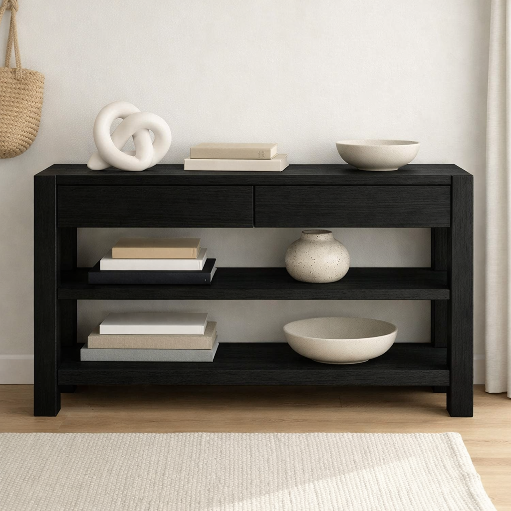 Solid Wood Console Table with Drawers and Shelves – Modern Oak Entryway Storage Table - view 5 of 9