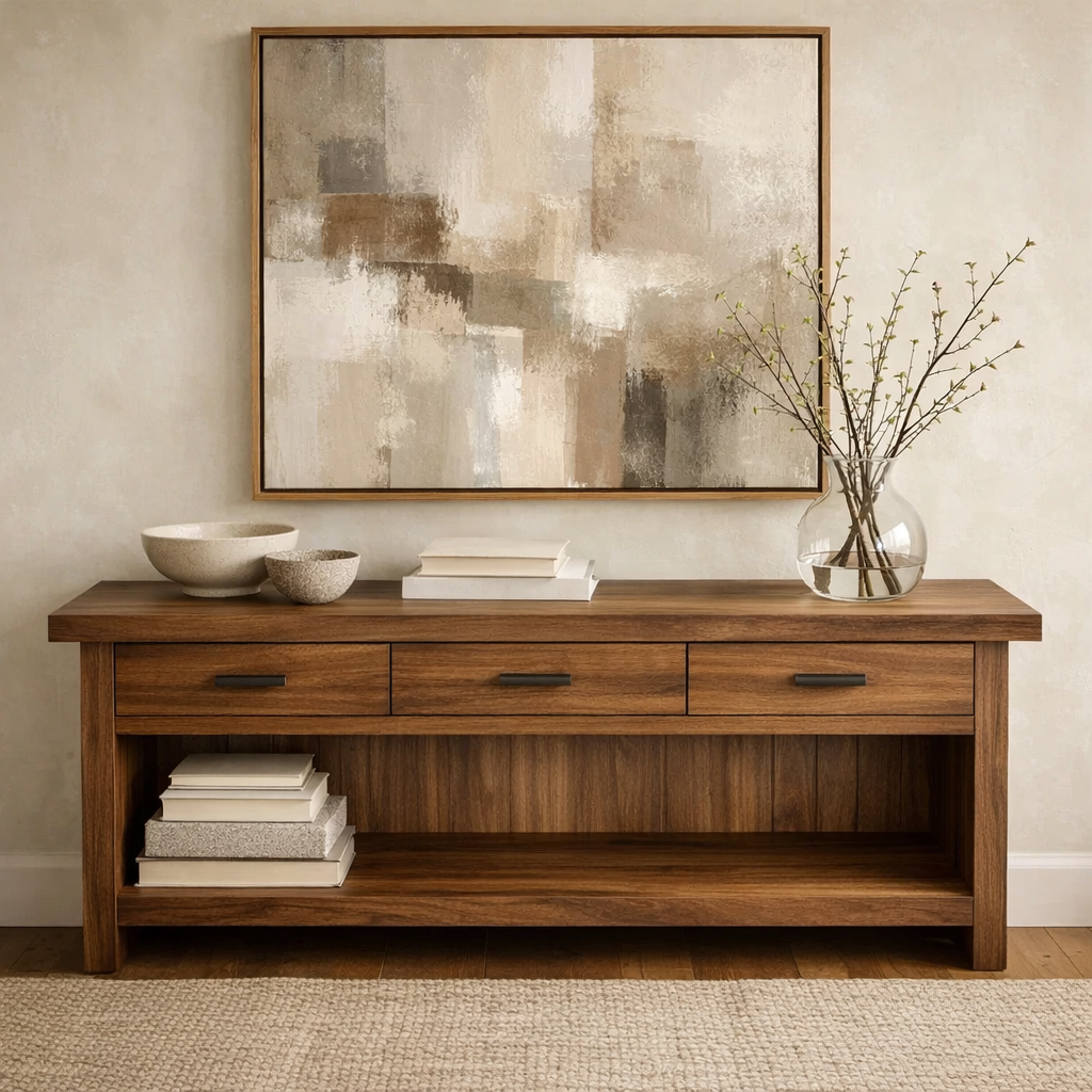 Handcraft Solid Wood Console Table with Drawers and Open Shelf - view 4 of 9