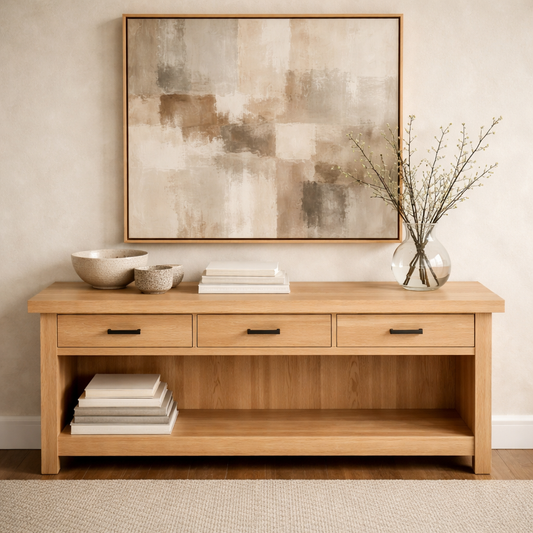Handcraft Solid Wood Console Table with Drawers and Open Shelf - view 1 of 9