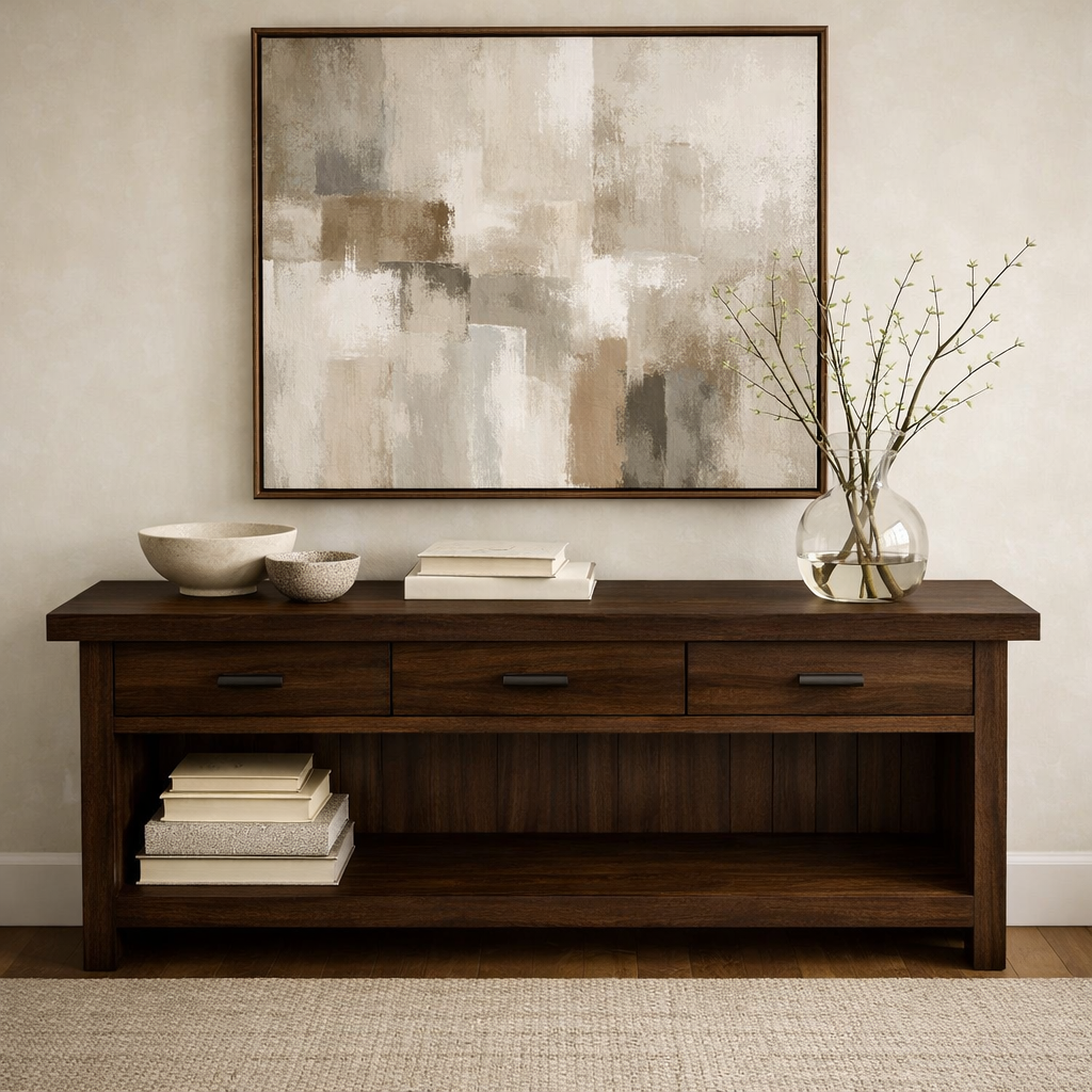 Handcraft Solid Wood Console Table with Drawers and Open Shelf - view 3 of 9