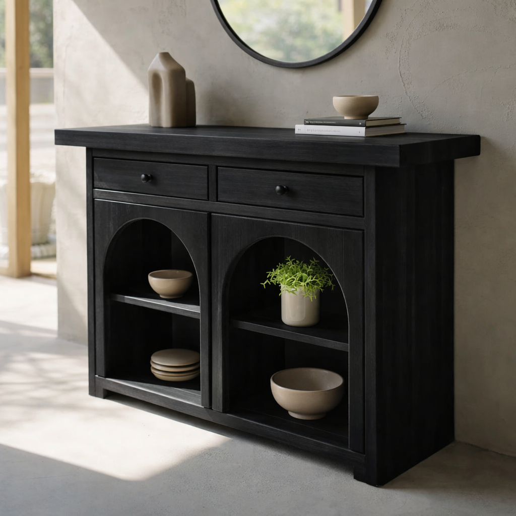 Solid Wood Console Cabinet with Arched Shelves – Modern Entryway Storage Console - view 4 of 8
