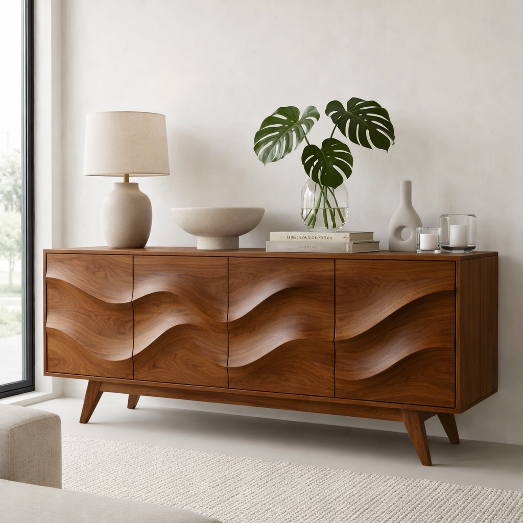 Solid Wood Console Table with Sculptural Wave Front for Modern Entryway - view 4 of 9
