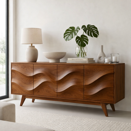 Solid Wood Console Table with Sculptural Wave Front for Modern Entryway - view 4 of 9