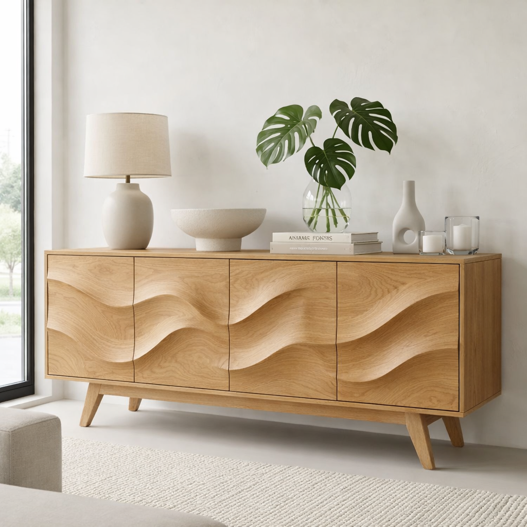 Solid Wood Console Table with Sculptural Wave Front for Modern Entryway - view 3 of 9