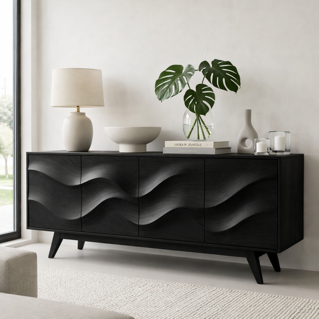 Solid Wood Console Table with Sculptural Wave Front for Modern Entryway - view 5 of 9