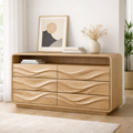 Solid Wood Console Table with Drawer Storage and Sculptural Wave Front Design - view 3 of 9