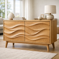 Solid Wood Console Table with Sculptural Wave Doors and Mid-Century Legs - view 3 of 9