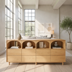 Solid Wood Console Table with Arched Open Shelves and Drawer Storage - view 3 of 8
