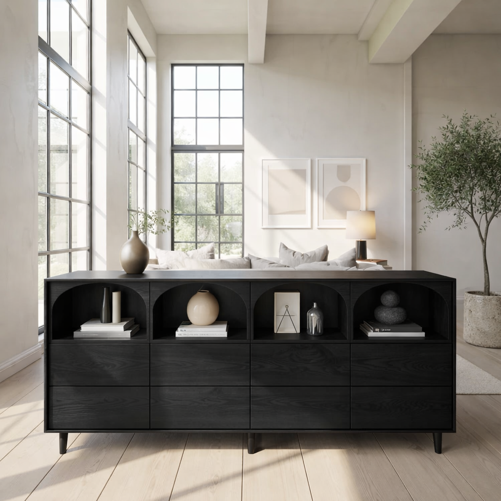 Solid Wood Console Table with Arched Open Shelves and Drawer Storage - view 4 of 8