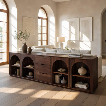 Solid Wood Console Table with Arched Shelves and Center Drawer Storage for Living Room - view 4 of 9