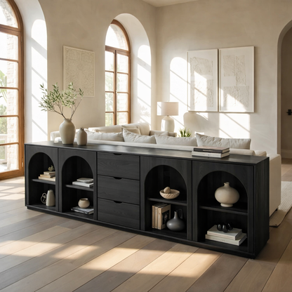 Solid Wood Console Table with Arched Shelves and Center Drawer Storage for Living Room - view 5 of 9