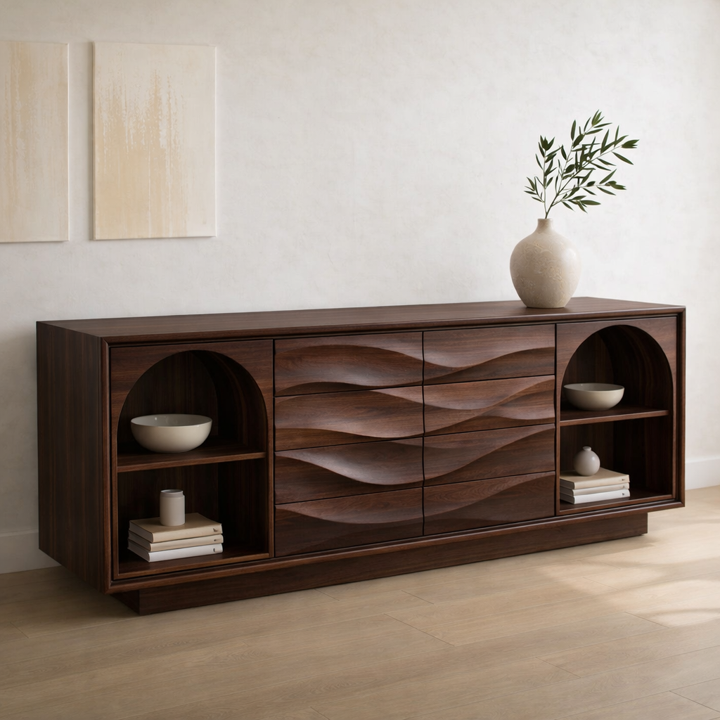 Solid Wood Console Table with Wave Drawer Front and Arched Shelf Storage for Modern Home - view 4 of 9