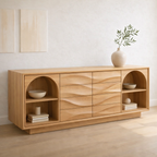 Solid Wood Console Table with Wave Drawer Front and Arched Shelf Storage for Modern Home - view 3 of 9
