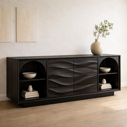 Solid Wood Console Table with Wave Drawer Front and Arched Shelf Storage for Modern Home - view 5 of 9