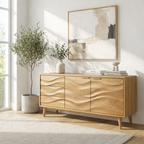 Solid Wood Console Table with Sculptural Wave Front Doors and Modern Storage Design - view 3 of 9