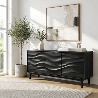 Solid Wood Console Table with Sculptural Wave Front Doors and Modern Storage Design - view 5 of 9