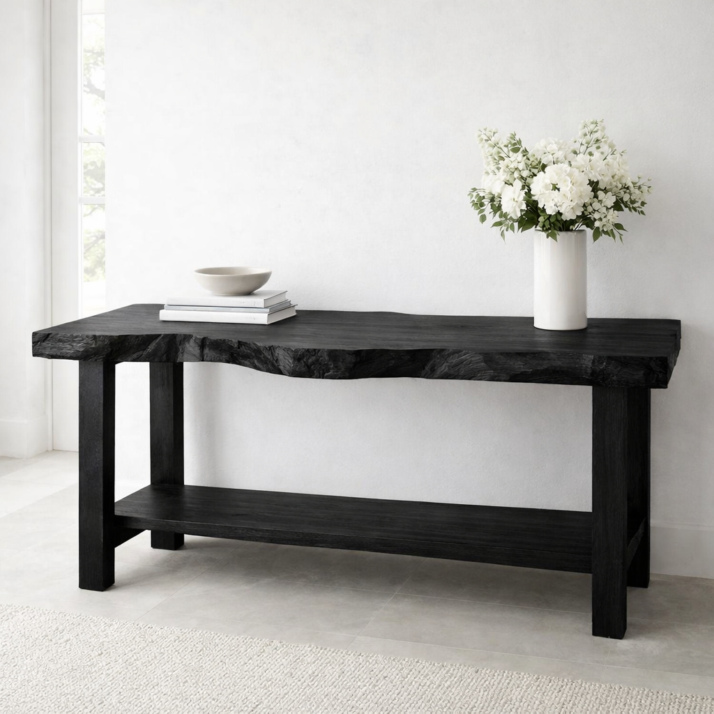 Solid Wood Console Table with Live Edge Top – Rustic Entryway & Sofa Table with Shelf - view 5 of 9