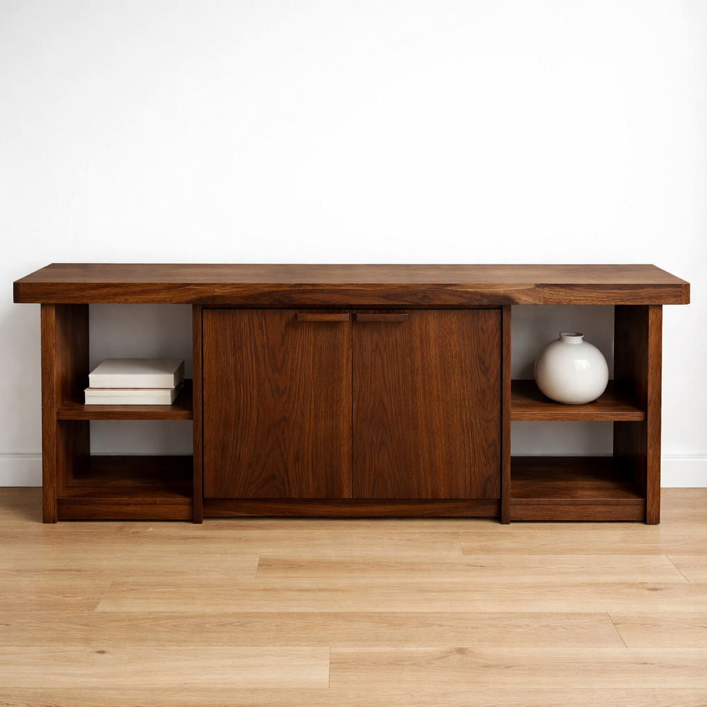 Solid Wood Console Table with Storage Cabinets & Shelves – Modern Rustic Entryway Table - view 3 of 9