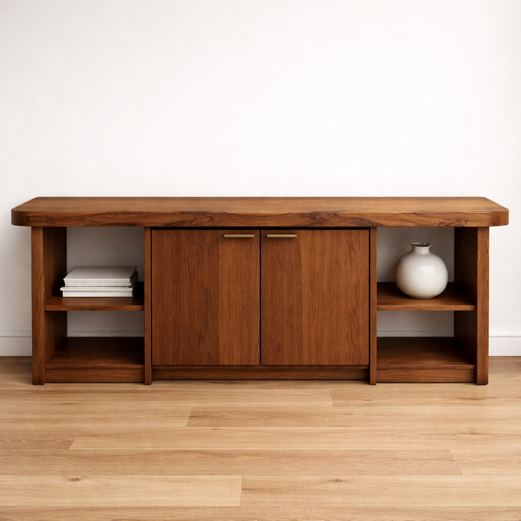 Solid Wood Console Table with Storage Cabinets & Shelves – Modern Rustic Entryway Table - view 4 of 9