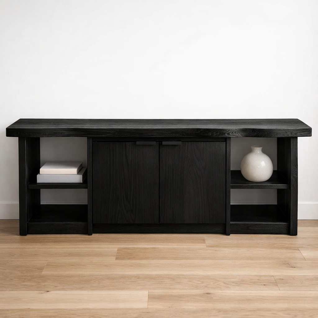 Solid Wood Console Table with Storage Cabinets & Shelves – Modern Rustic Entryway Table - view 5 of 9