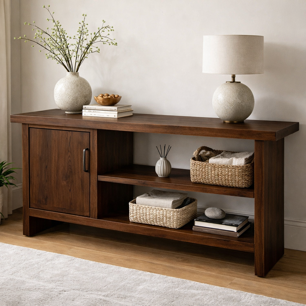 Solid Wood Console Table with Storage Shelf – Modern Entryway Cabinet with Door - view 3 of 9