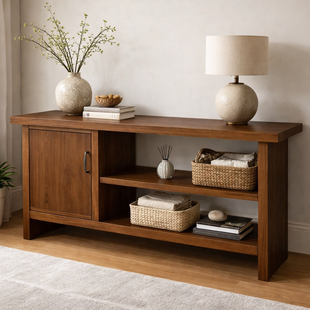 Solid Wood Console Table with Storage Shelf – Modern Entryway Cabinet with Door - view 4 of 9