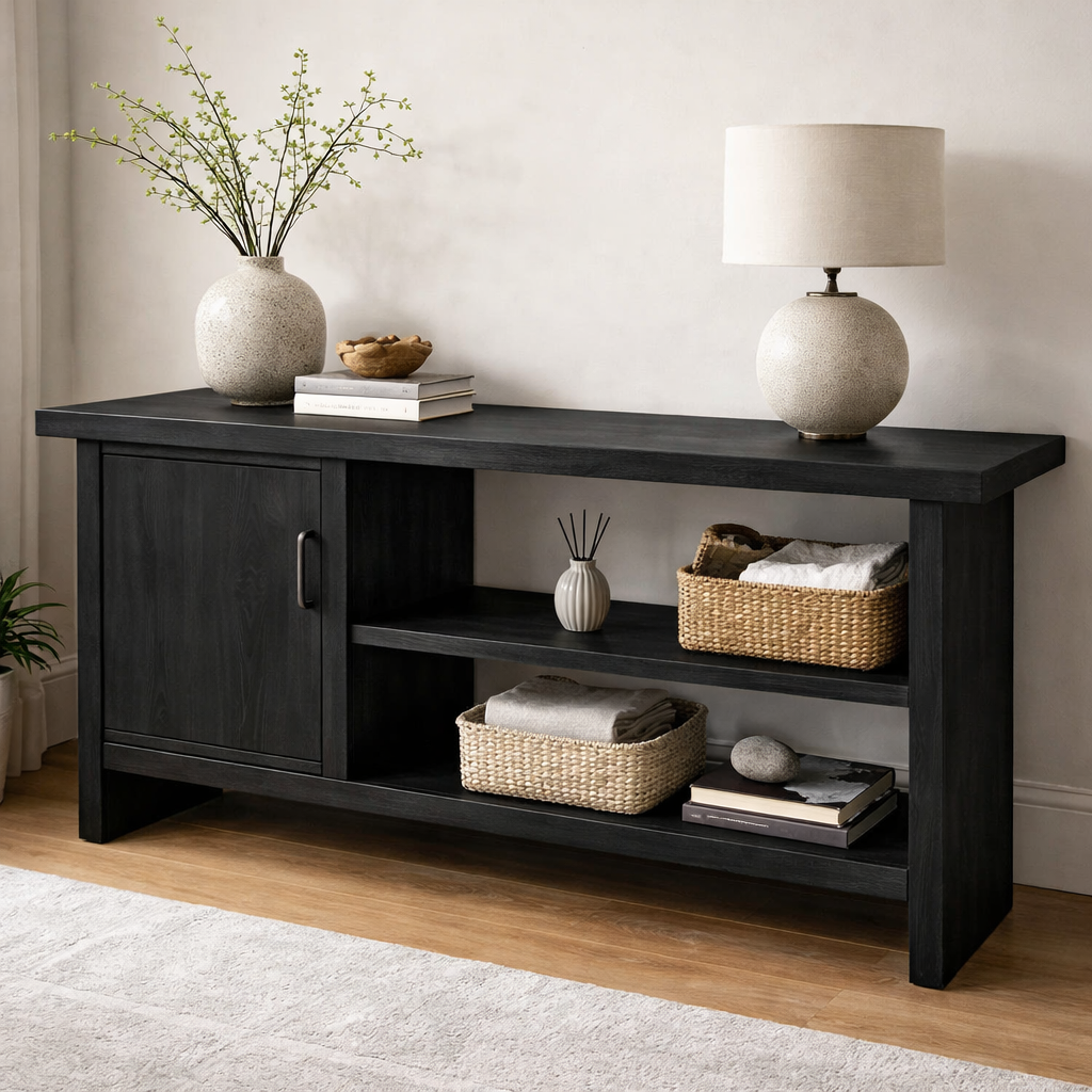 Solid Wood Console Table with Storage Shelf – Modern Entryway Cabinet with Door - view 5 of 9