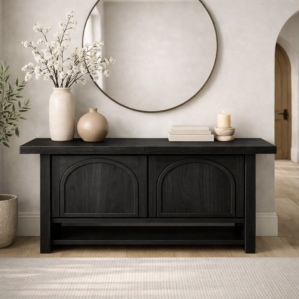 Solid Wood Console Cabinet – Rustic Entryway Storage Table with Arched Doors - view 5 of 9