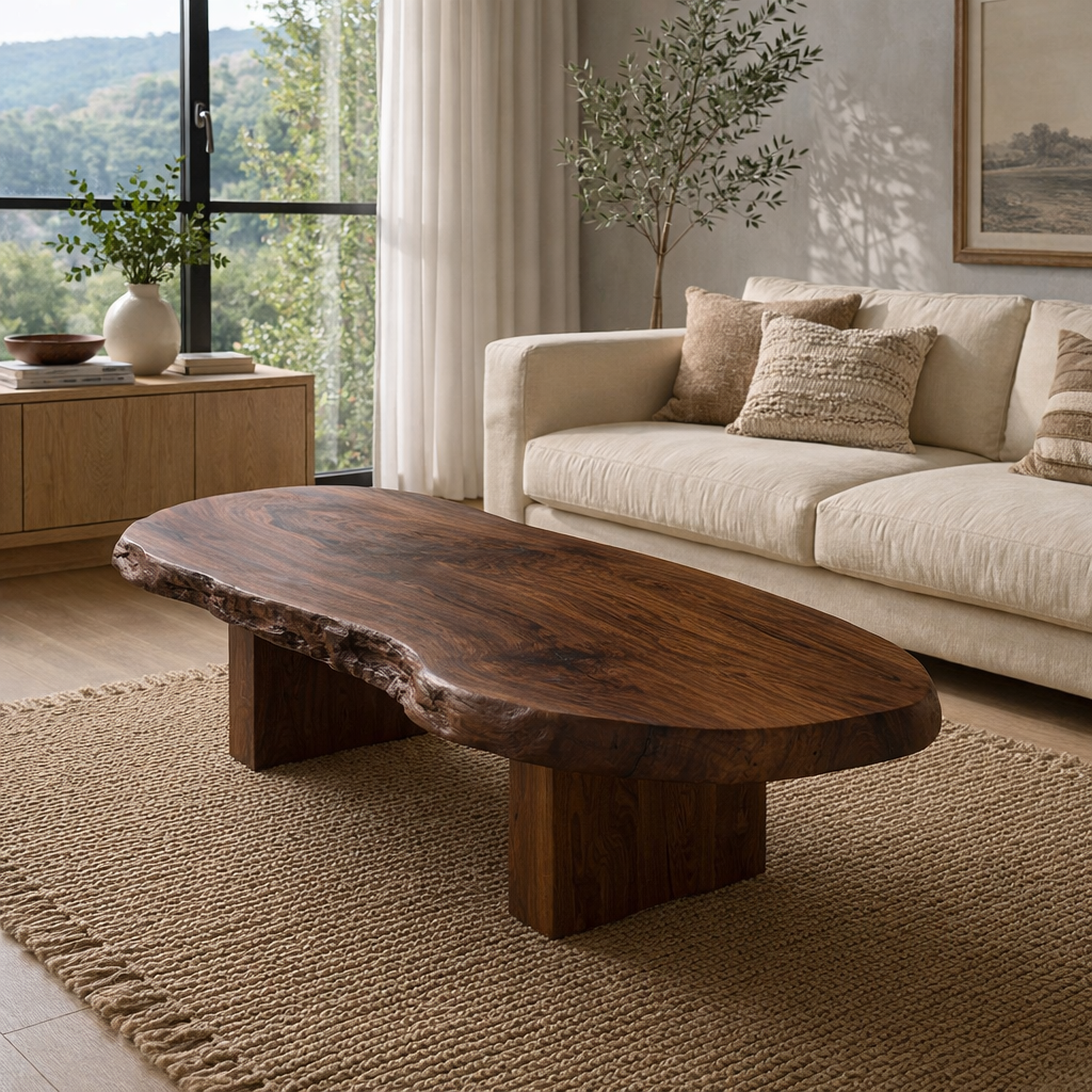 Live Edge Solid Wood Coffee Table, Rustic Organic Modern Center Table - view 4 of 9