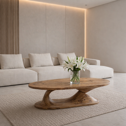 Handcrafted Sculptural Solid Wood Coffee Table, Unique Organic Minimalist Center Table - view 4 of 9