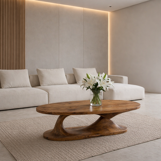 Handcrafted Sculptural Solid Wood Coffee Table, Unique Organic Minimalist Center Table - view 1 of 9