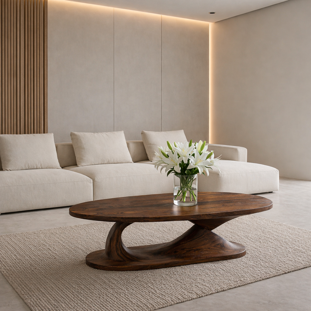 Handcrafted Sculptural Solid Wood Coffee Table, Unique Organic Minimalist Center Table - view 3 of 9
