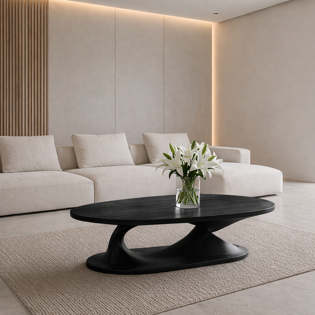 Handcrafted Sculptural Solid Wood Coffee Table, Unique Organic Minimalist Center Table - view 2 of 9