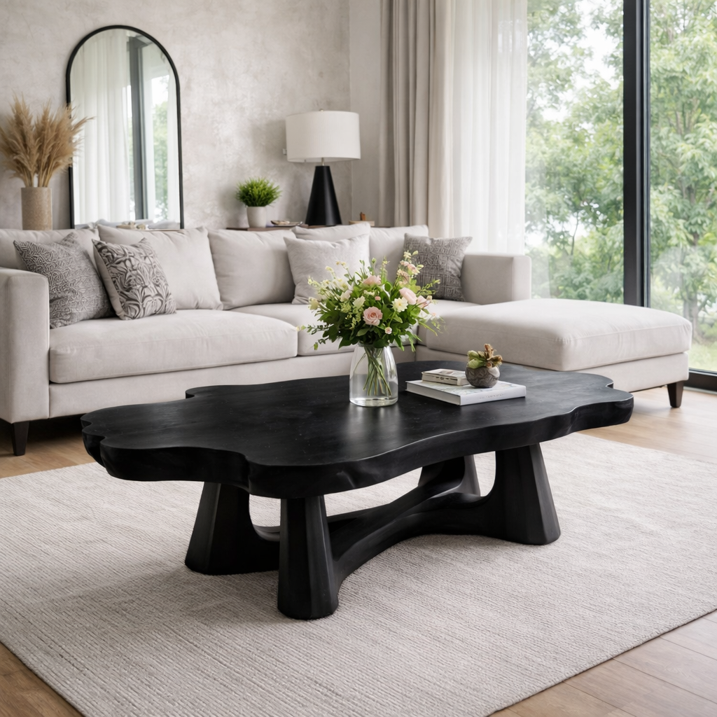Solid Wood Live Edge Coffee Table with Sculptural Base and Organic Curved Design - view 5 of 9