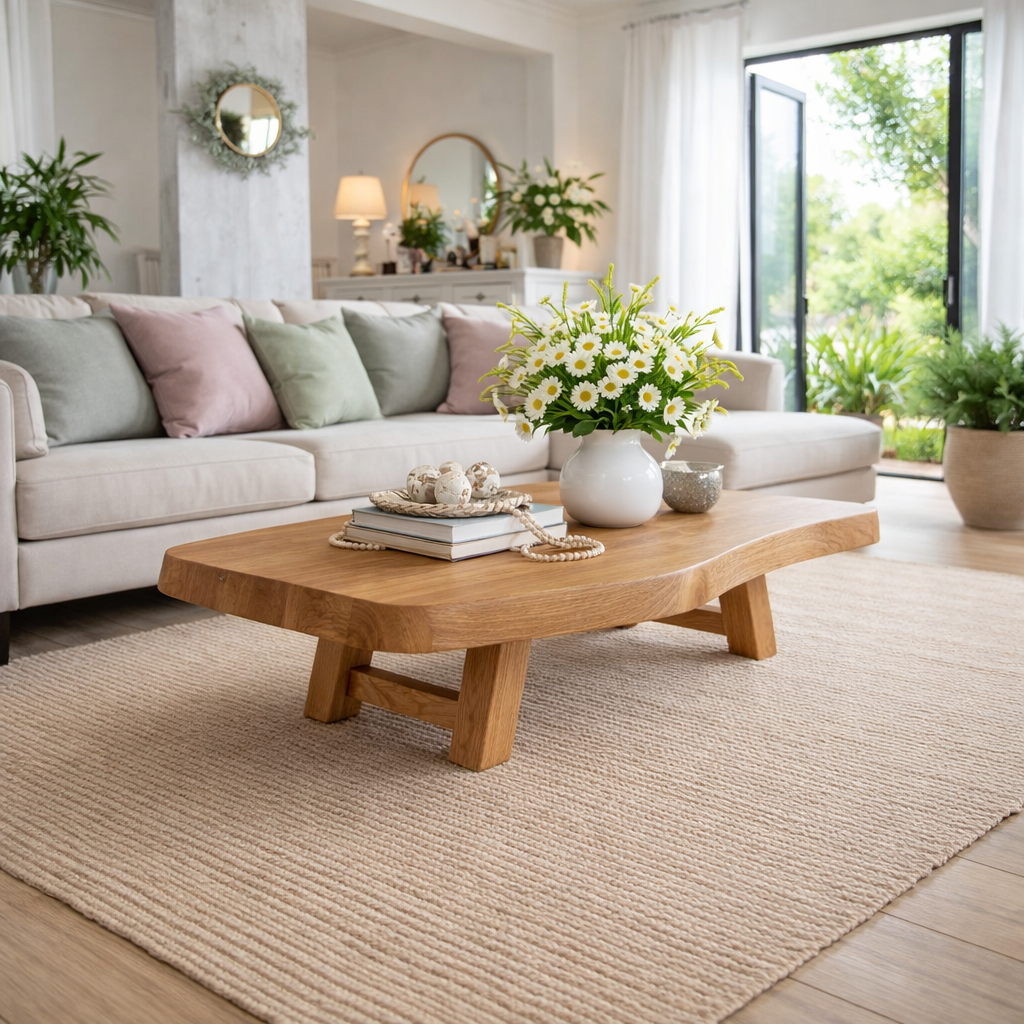 Solid Wood Coffee Table with Live Edge Top and Sculptural Base - view 5 of 9