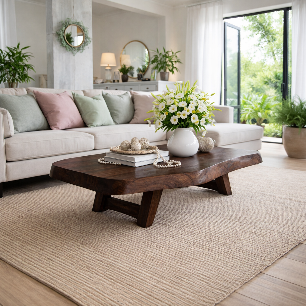 Solid Wood Coffee Table with Live Edge Top and Sculptural Base - view 4 of 9