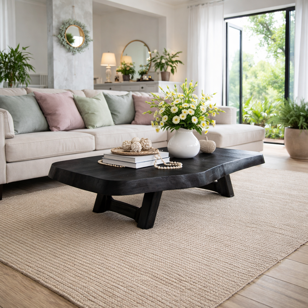 Solid Wood Coffee Table with Live Edge Top and Sculptural Base - view 3 of 9