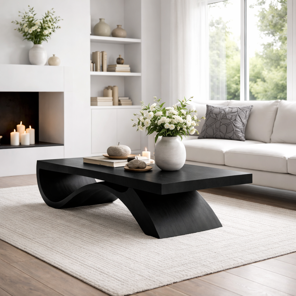 Solid Wood Coffee Table with Sculptural Base and Thick Slab Top - view 5 of 9